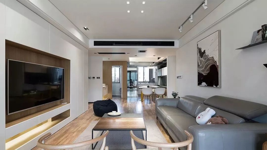 108平的现代风二居室，喜欢这个电视背景墙，实用又美观！